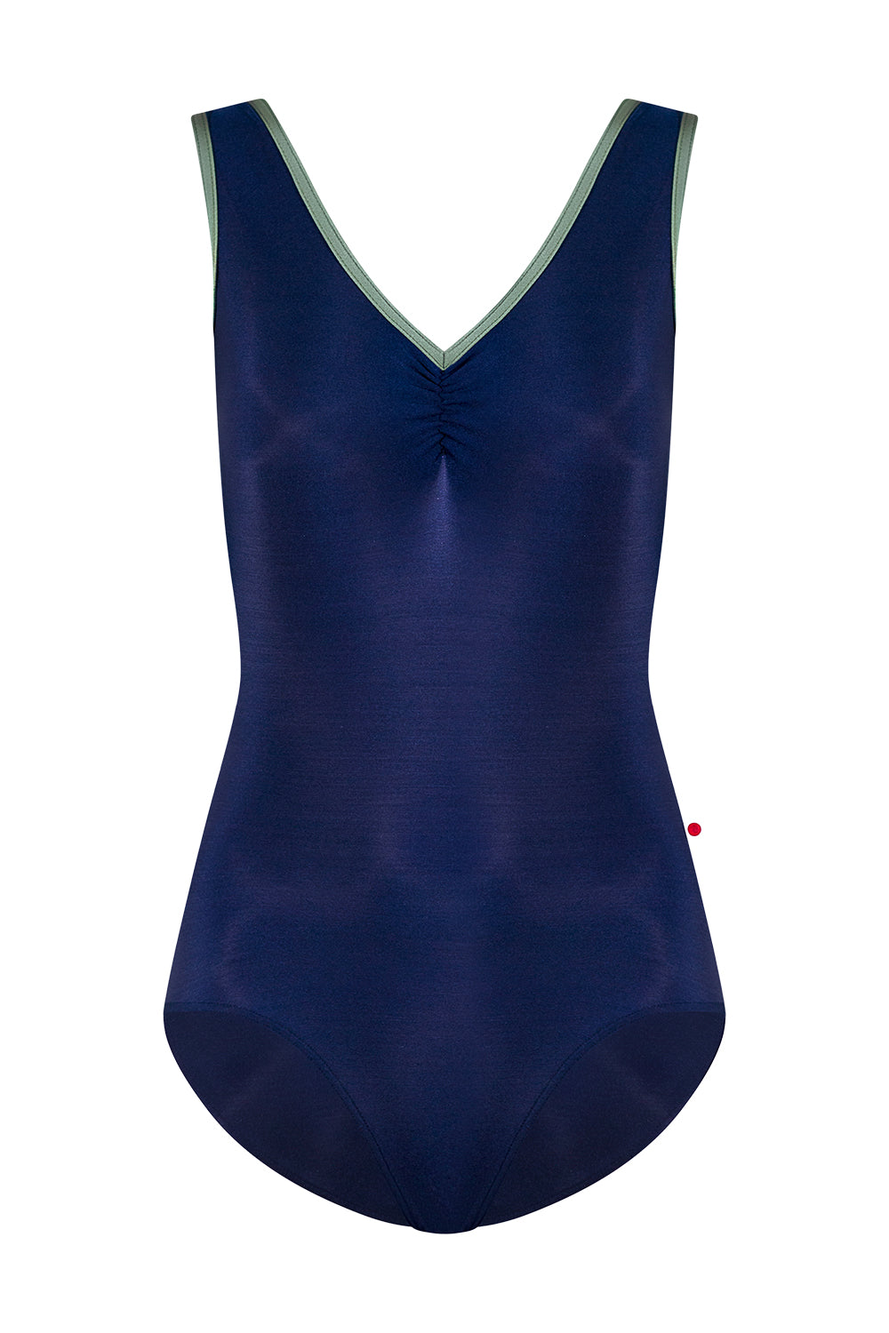 Gina leotard in N-Dark Blue body color with Mesh Dark Blue top color and N-Sage trim color