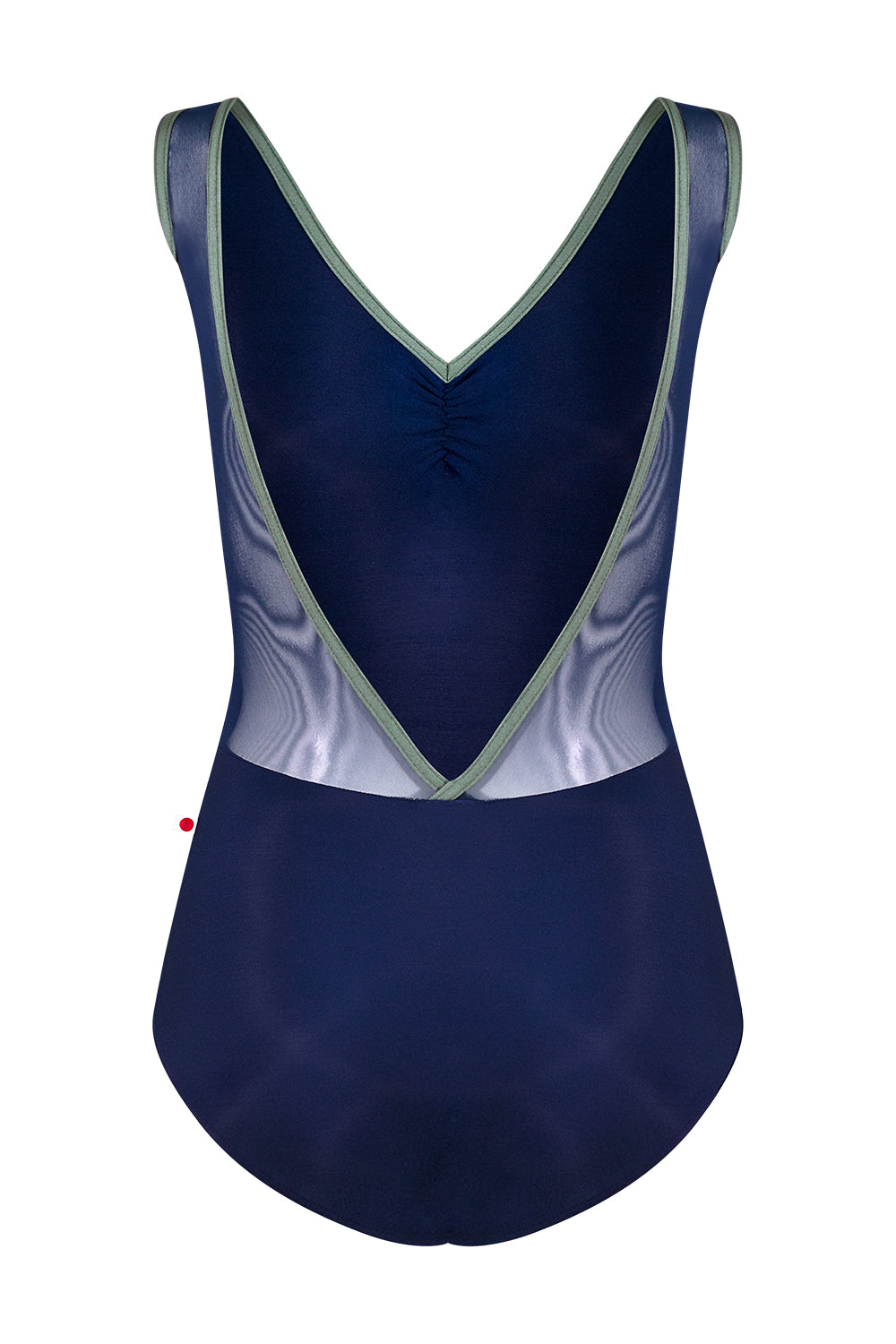 Gina leotard in N-Dark Blue body color with Mesh Dark Blue top color and N-Sage trim color