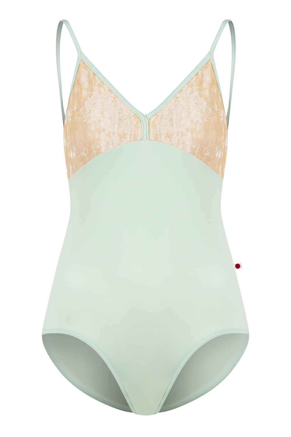 Daria leotard in T-Pistachio body color with CV-Vanilla top color and T-Pistachio trim color