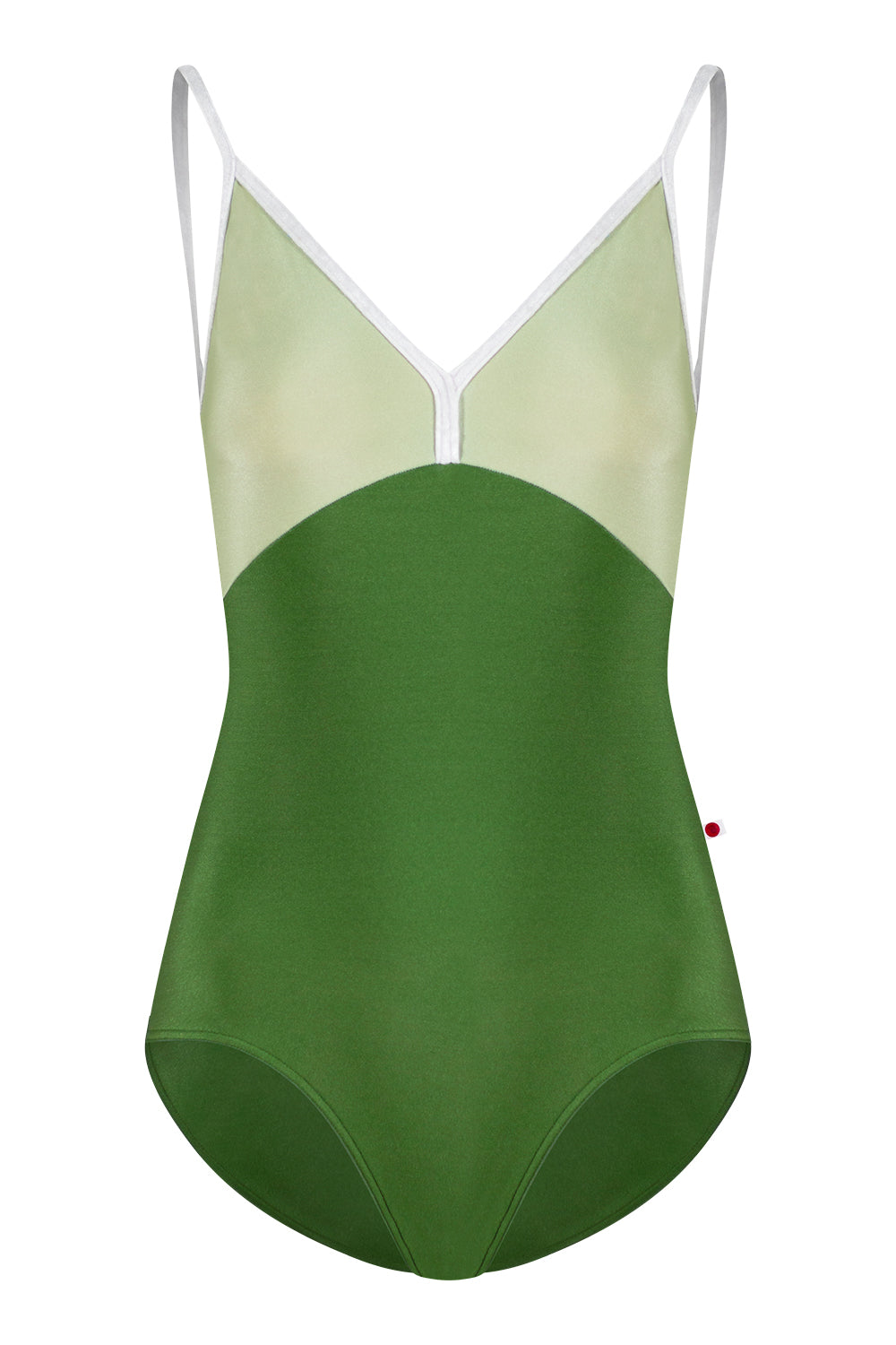 Daria leotard in N-Lucky body color with N-Ginko top color and CV-White trim color