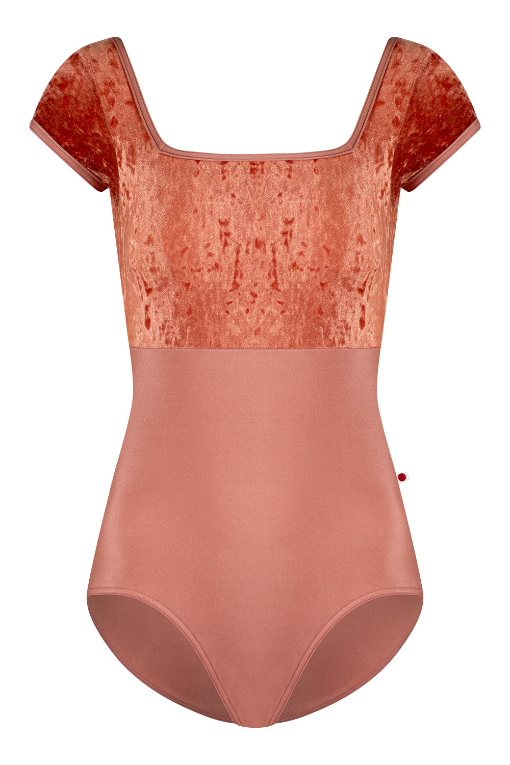 Marieke Duo leotard in N-Rosewood body color with CV-Amaretto top color & Cap sleeves and N-Rosewood trim color