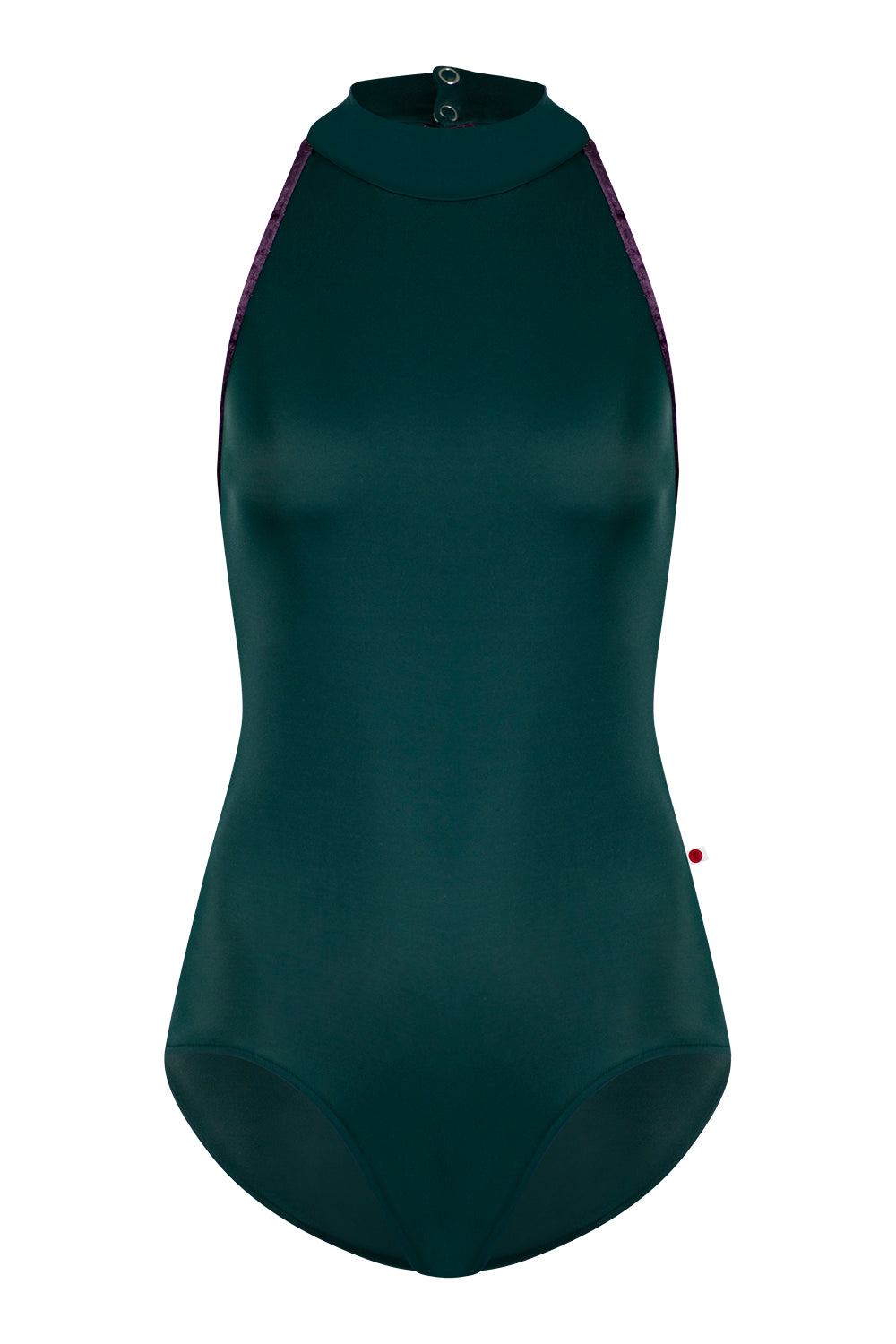 Noe leotard in T-Kale body color with CV-Eggplant trim color