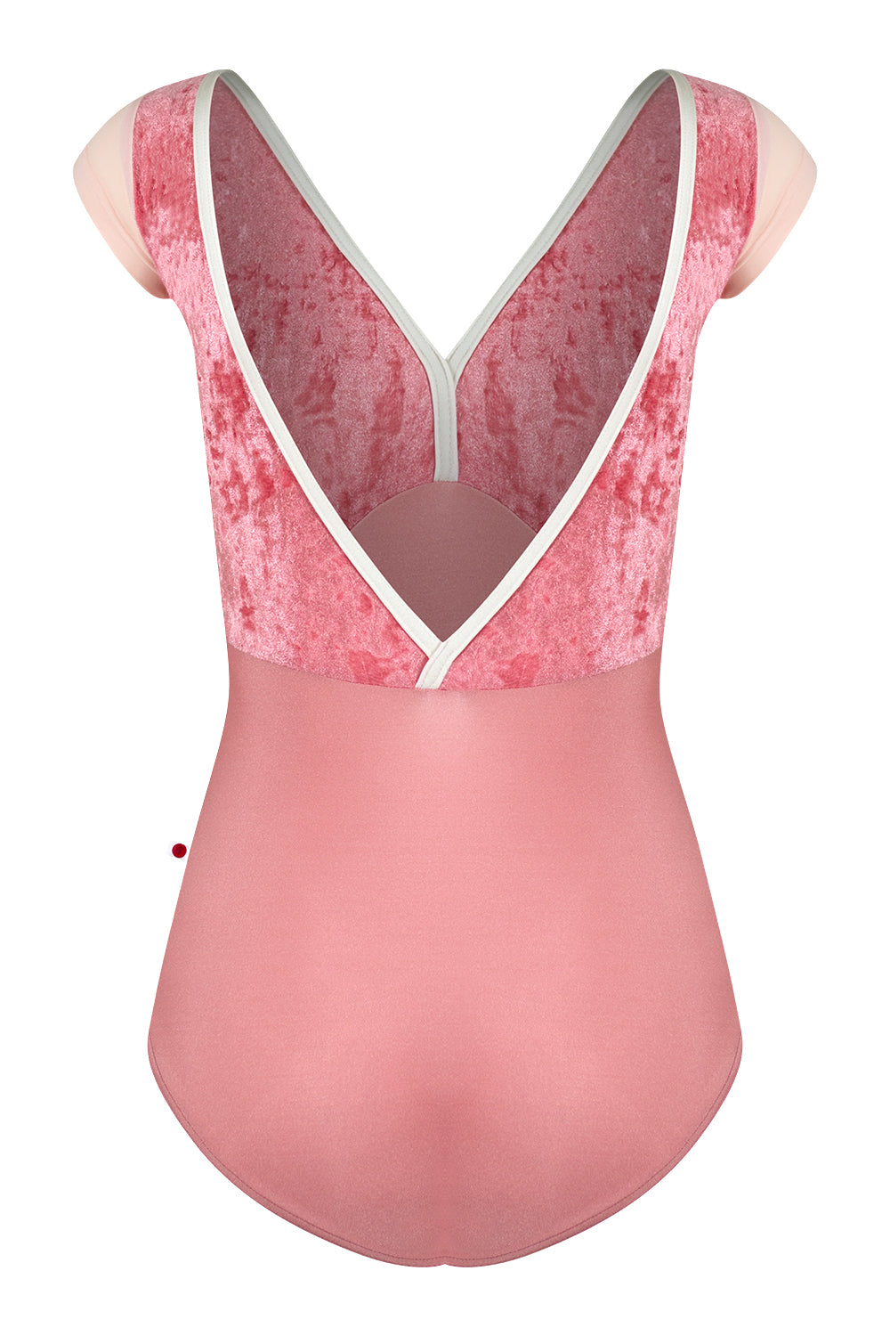 Alicia leotard in N-Antique Rose body color with CV-Romance top color, T-Misty Rose cap sleeve color and N-Antique trim color 