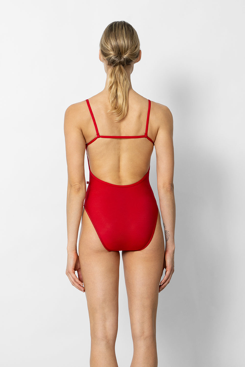 Tamara leotard in N-Scarlet body & trim color and EXTRA-HC variation