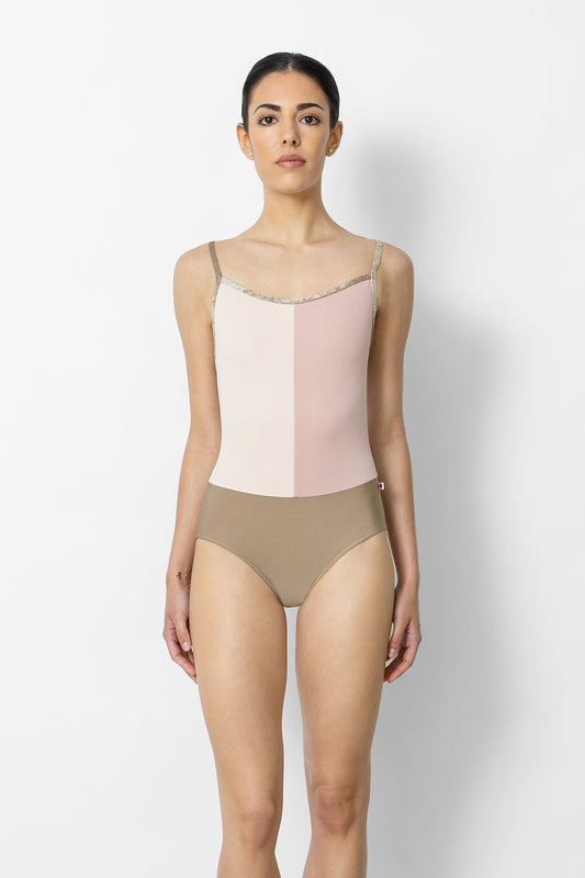Kayoko leotard in N-Toffee body color with T-Petal & T-Misty Rose top color and CV-Toffee trim color