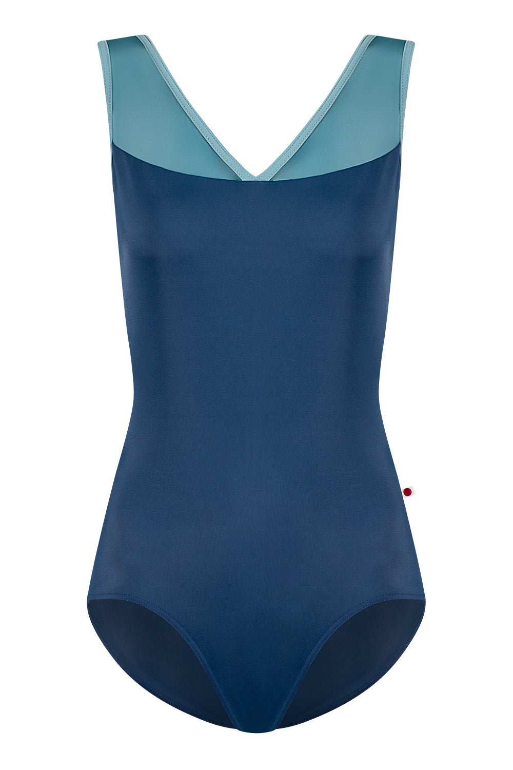 Masha leotard in T-Storm body color with Mesh Lagoon top color and T-Fog trim color