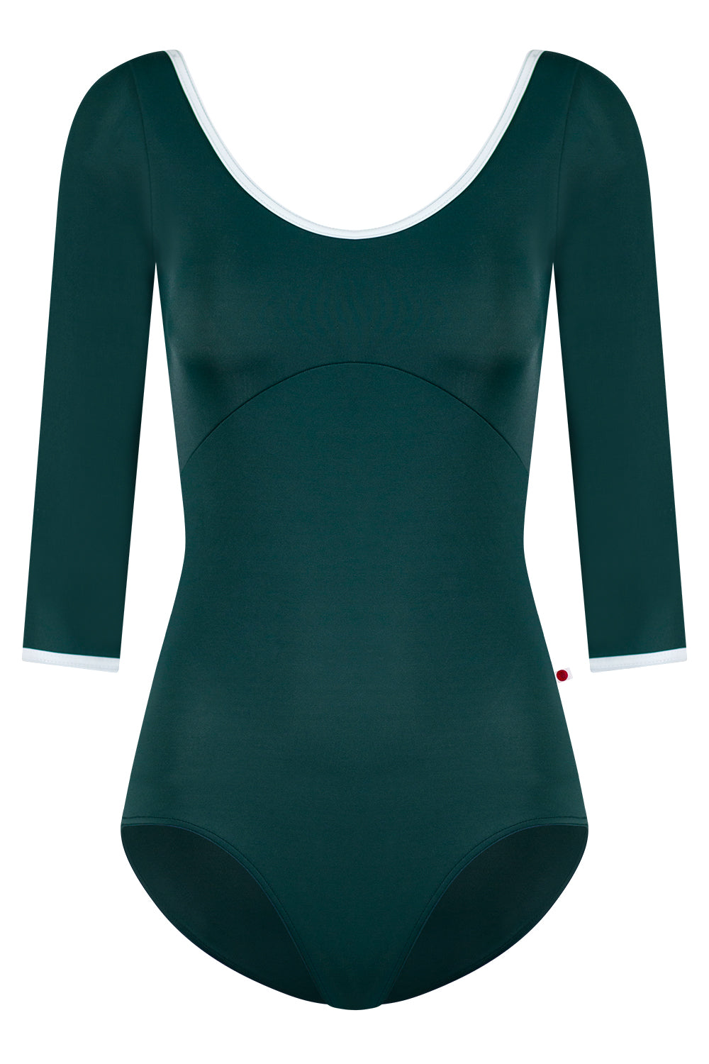 Anna Duo leotard in T-Kale body & top color with T-White trim and 3Q Sleeves