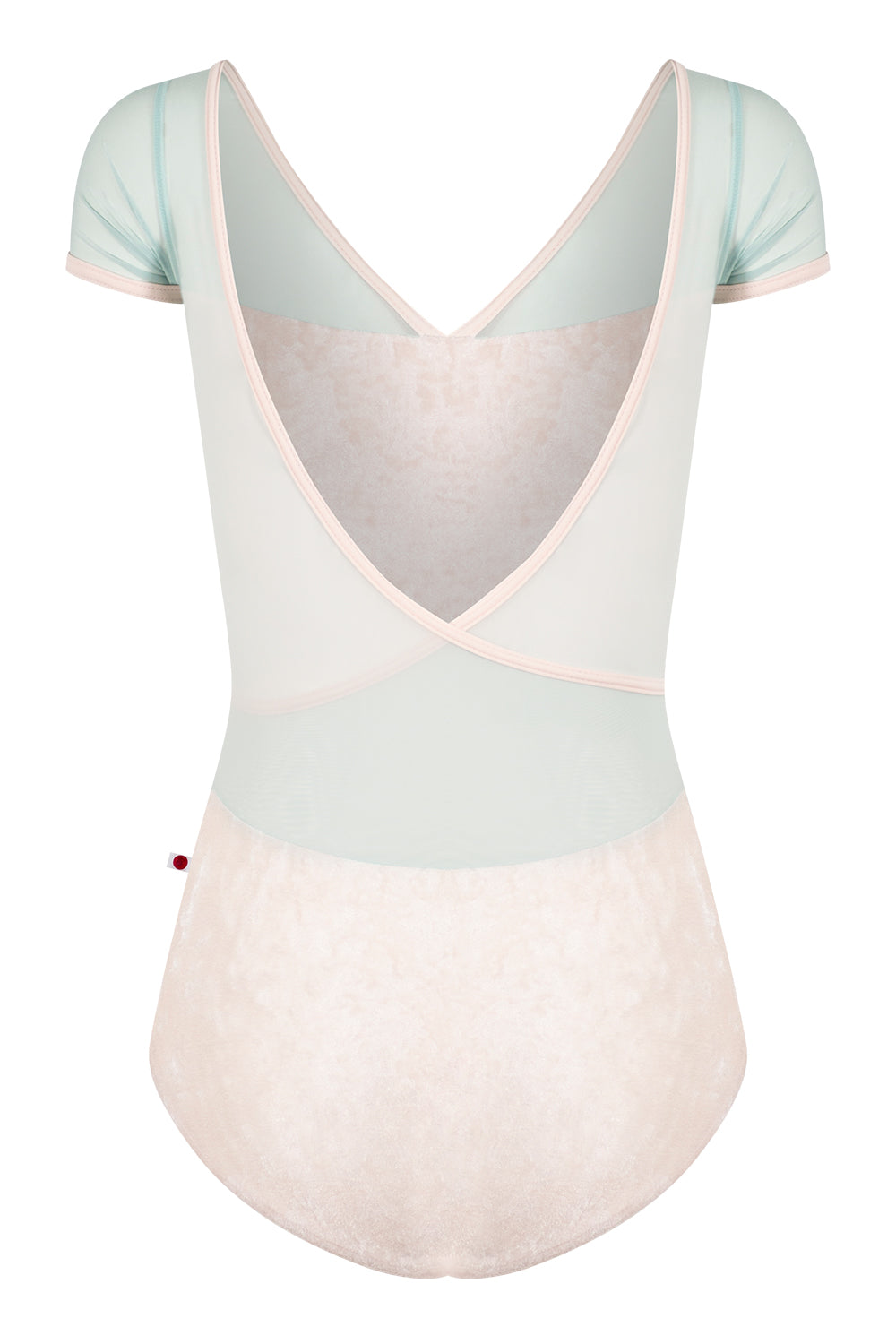 Masha leotard in CV-Misty Rose body color with Mesh Whisper top color & Short Sleeves and T-Misty Rose trim