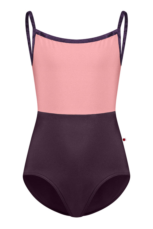 Kids Daniela Duo leotard in N-Eggplant body color with N-Antique Rose top color and CV-Eggplant trim color