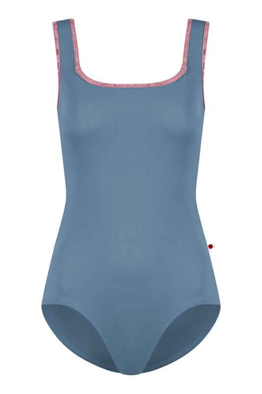 Kids Marieke leotard in T-Blue Grey body color with CV-Romance trim color