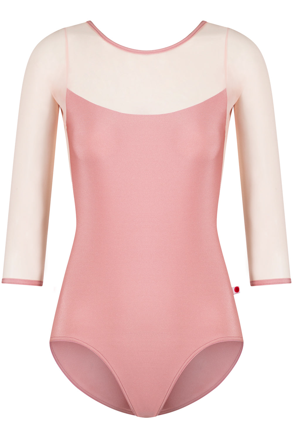 Meagan leotard in N-Antique Rose body & trim color with Mesh Blush top color and 3Q Sleeves