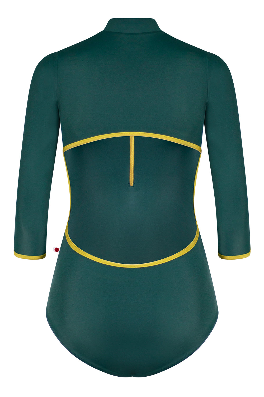 Charlotte leotard with 3Q sleeves in T-Kale body & sleeve color with N-Cricket trim & Zipper color