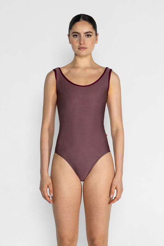 Veronique leotard in N-Phoenix body color with N-Burgundy trim color