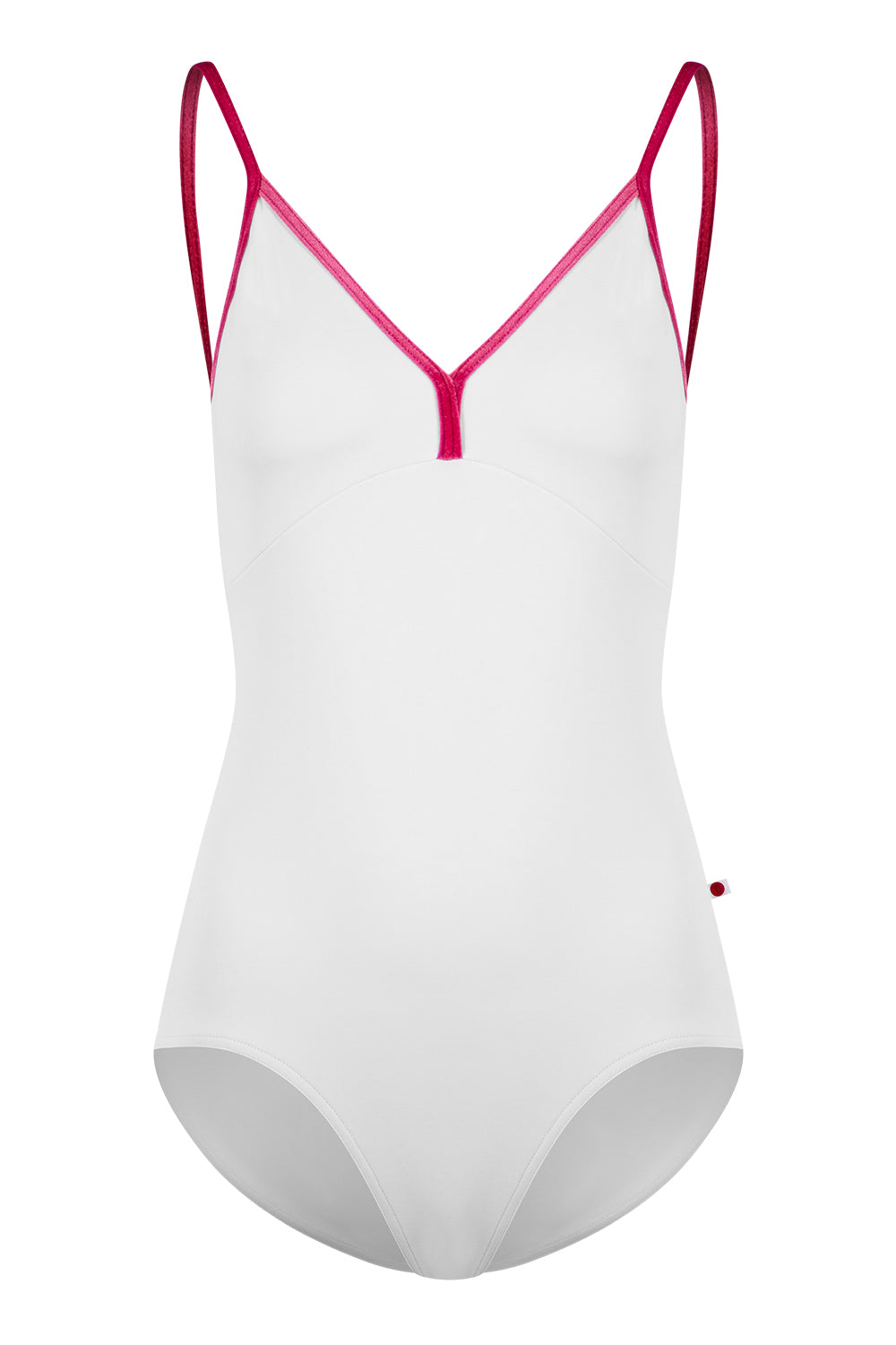 Daria leotard in T-White body & top color with V-Peony trim color