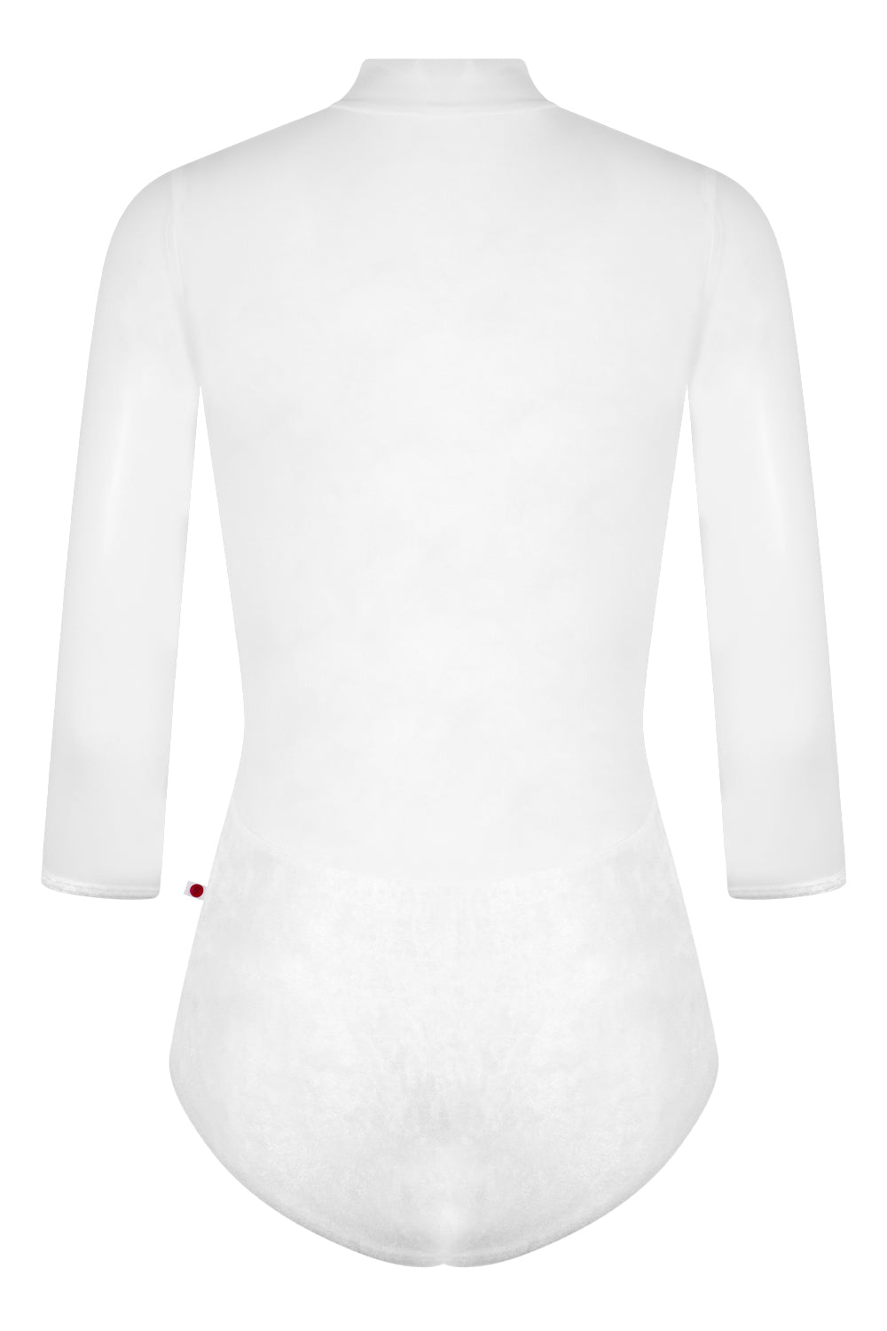 Jessica Mesh Variation 2 leotard in CV-White body color with Mesh White top color, 3Q sleeves and collar color & CV-White trim color