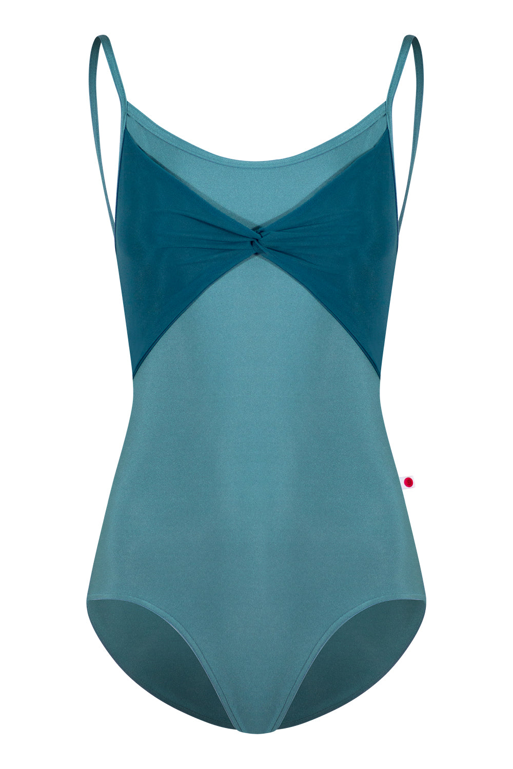 Kathy leotard in N-Frost body & trim color with Mesh Lagoon overlay