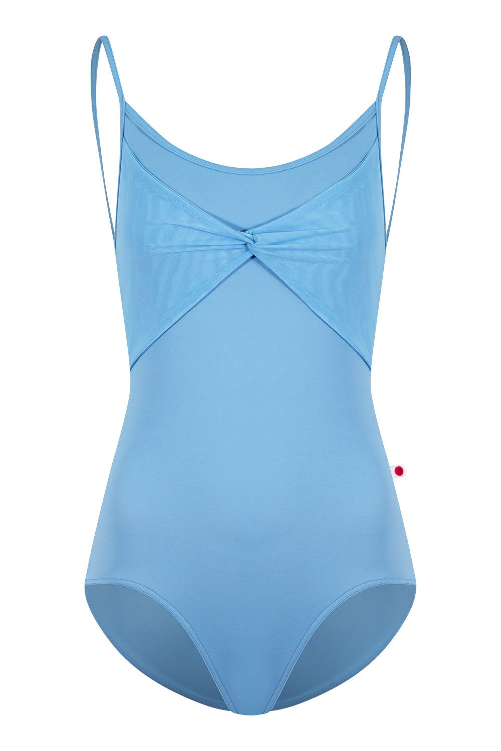 Kathy leotard in T-Bluebell body & trim color with Mesh Glacier overlay