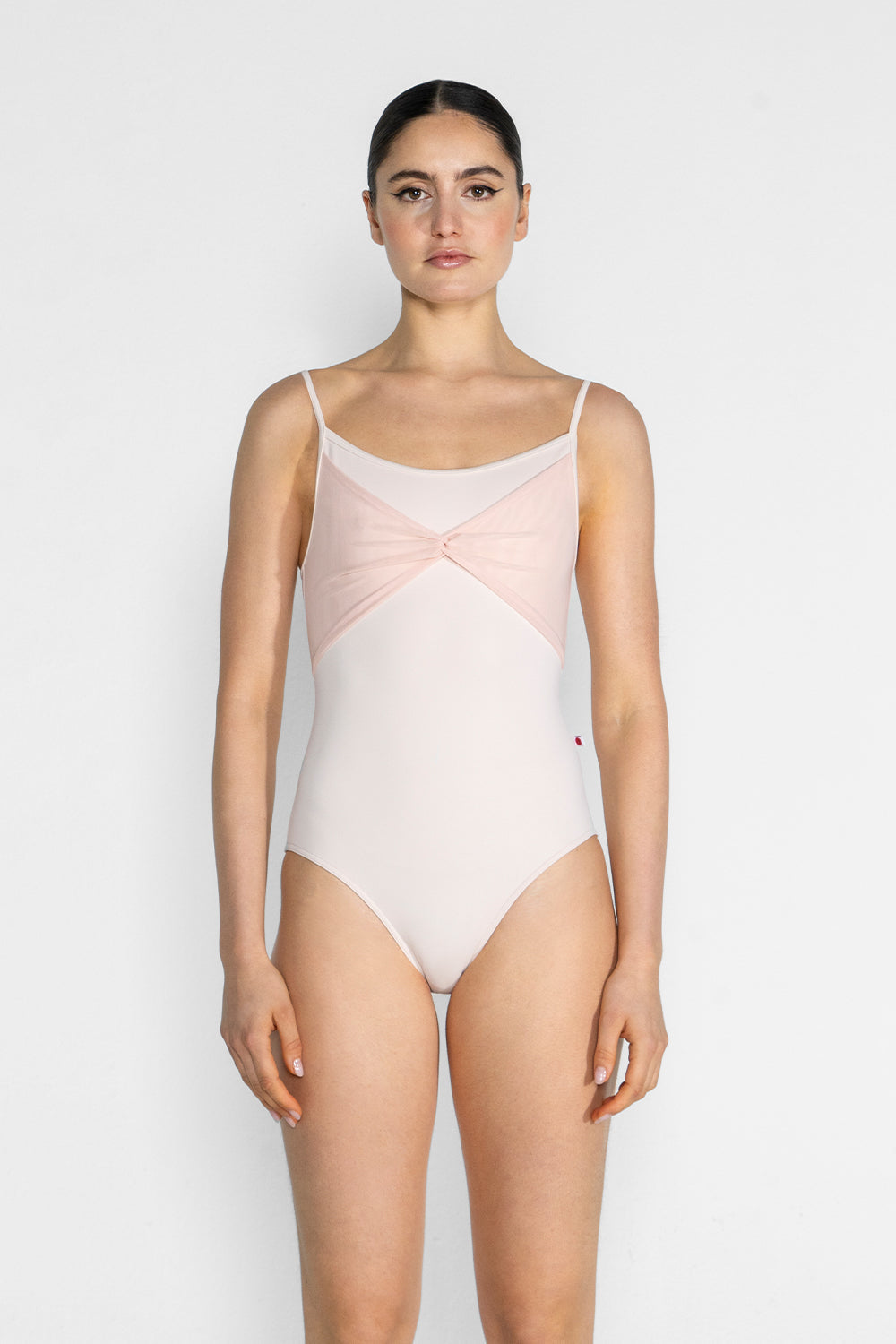 Kathy leotard in T-Misty Rose body & trim color with Mesh Blush overlay