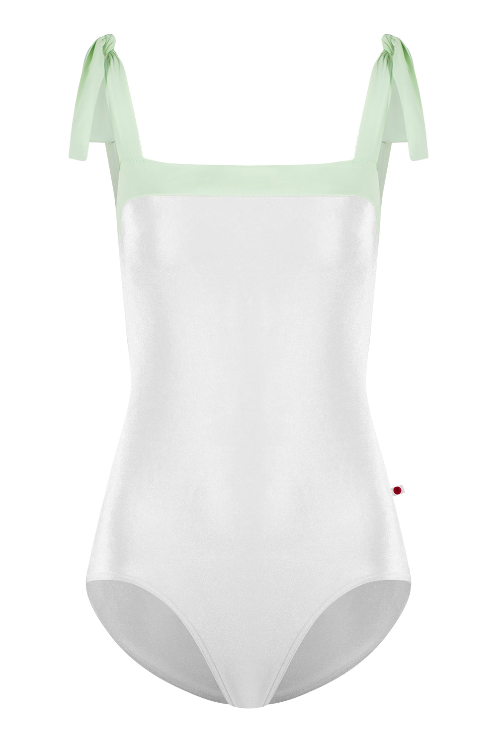 Mimi leotard in V-White body color with T-Pistachio top color